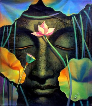 tête nymphe Tableau Peinture - Tête de Bouddha et bouddhisme du Lotus